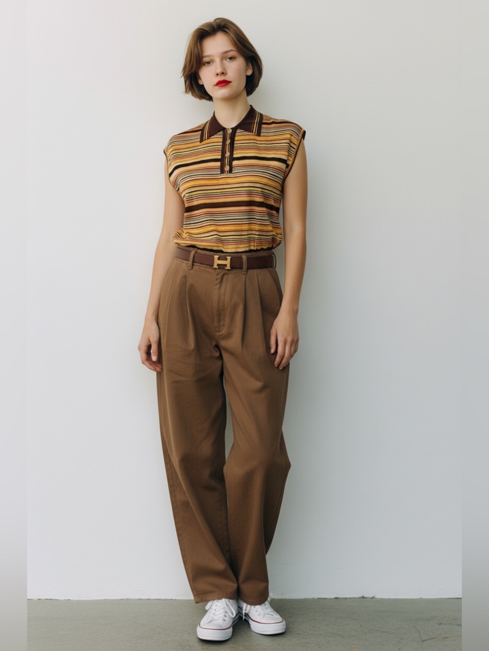 Hermes Striped Knit Polo Top